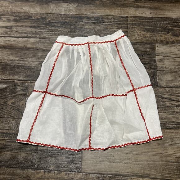 Vintage 1/2 Apron holiday Christmas Pockets Ricrac Handmade semi-sheer - Picture 3 of 5